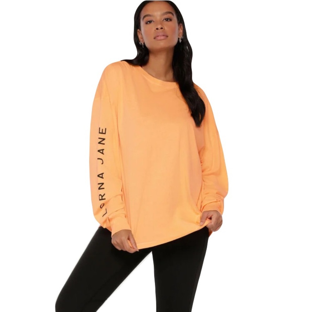 Lorna Jane Neon Nights Oversized Long Sleeve Resort Tangerine Orange Top Medium
